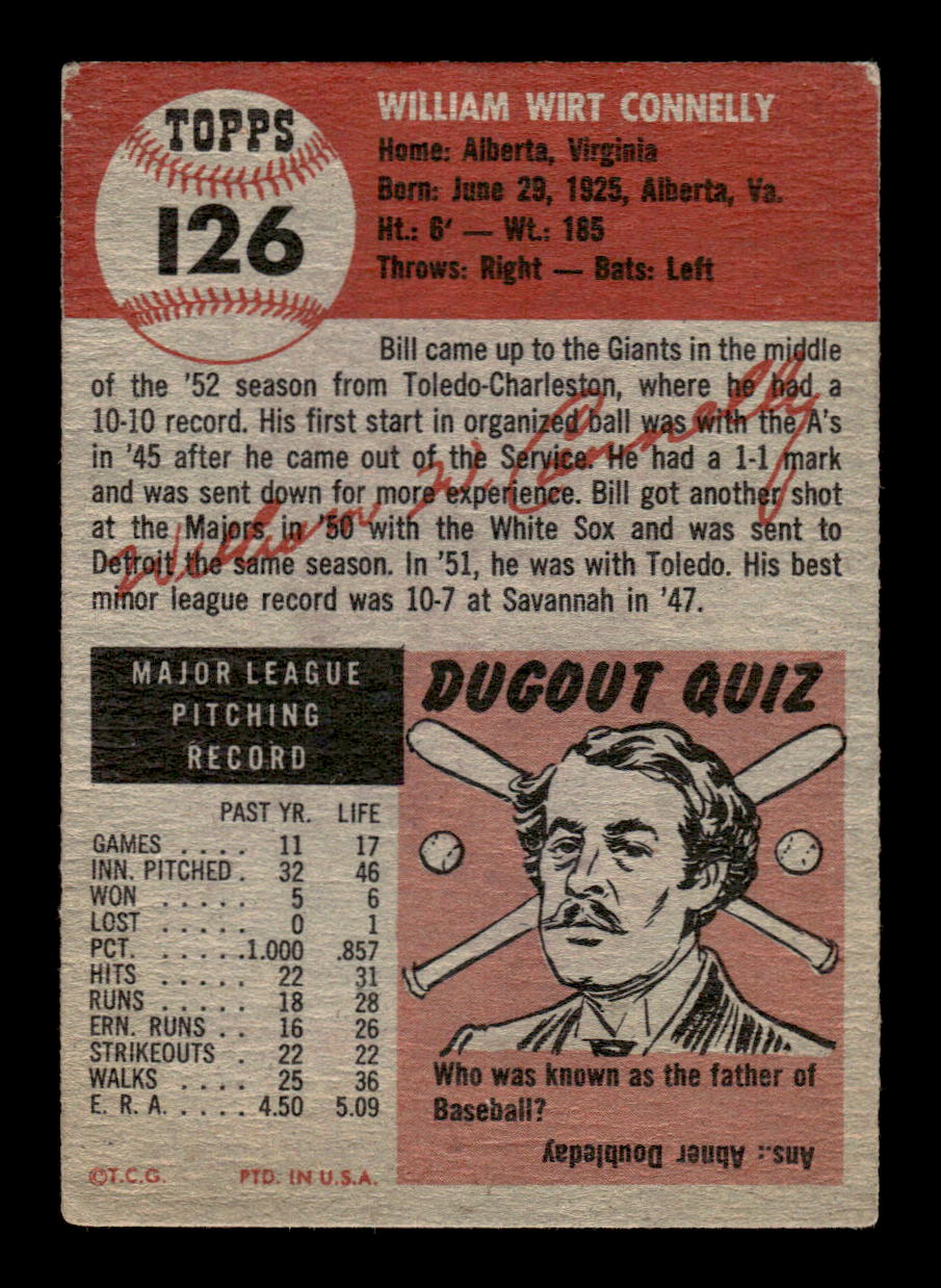 1953 Topps #126b Bill Connelly New York Giants VG CS26014452
