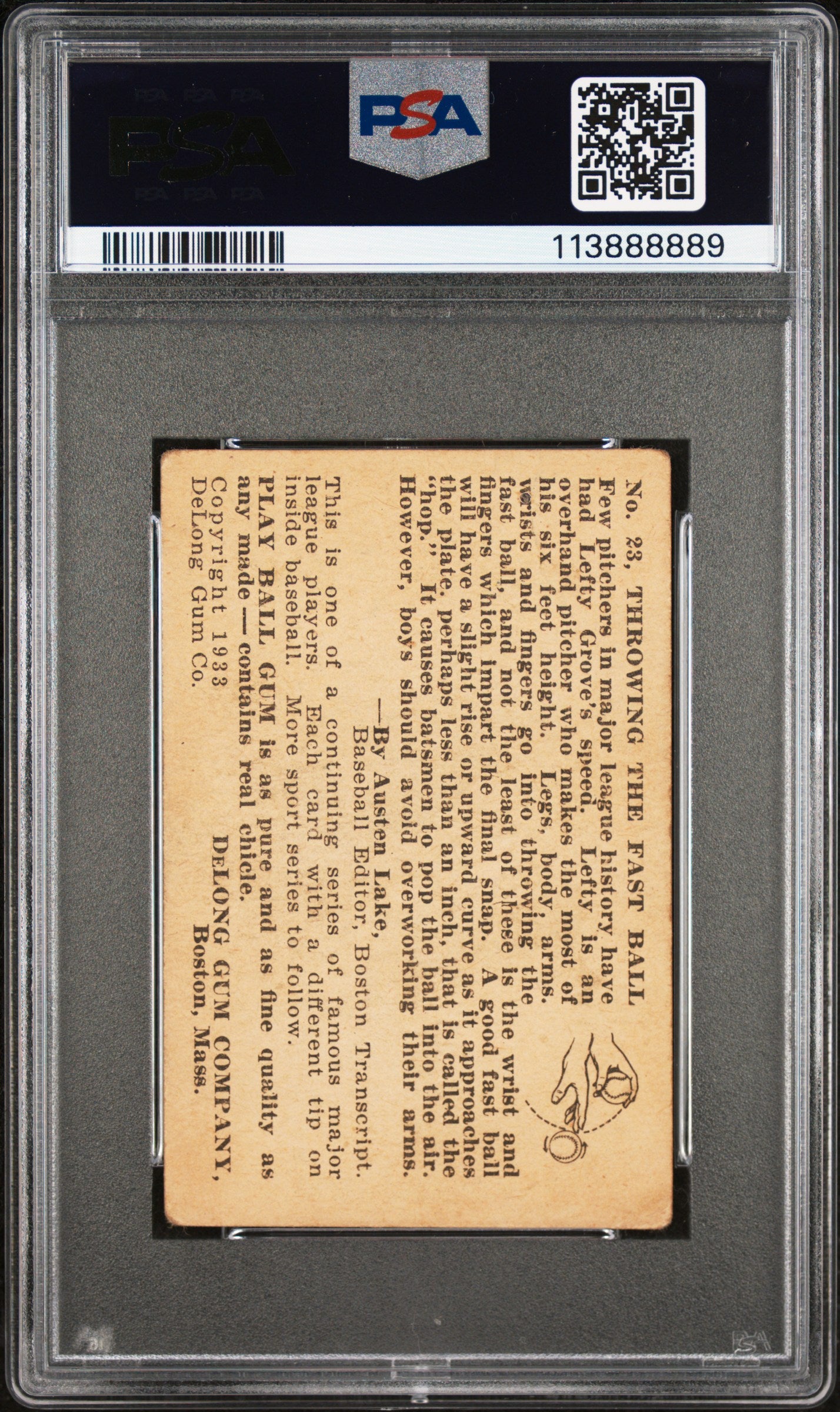 1933 Delong #23 Robert Lefty Grove NEW GRADE PSA 1.5 SN 113888889