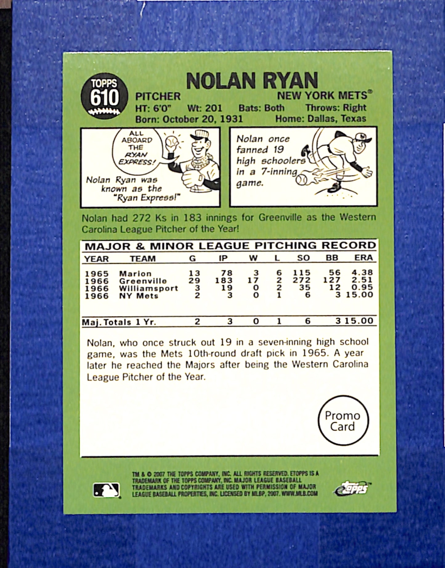 2007 Topps eTopps Cards That Never Were #610 Nolan Ryan NMT CS26014500