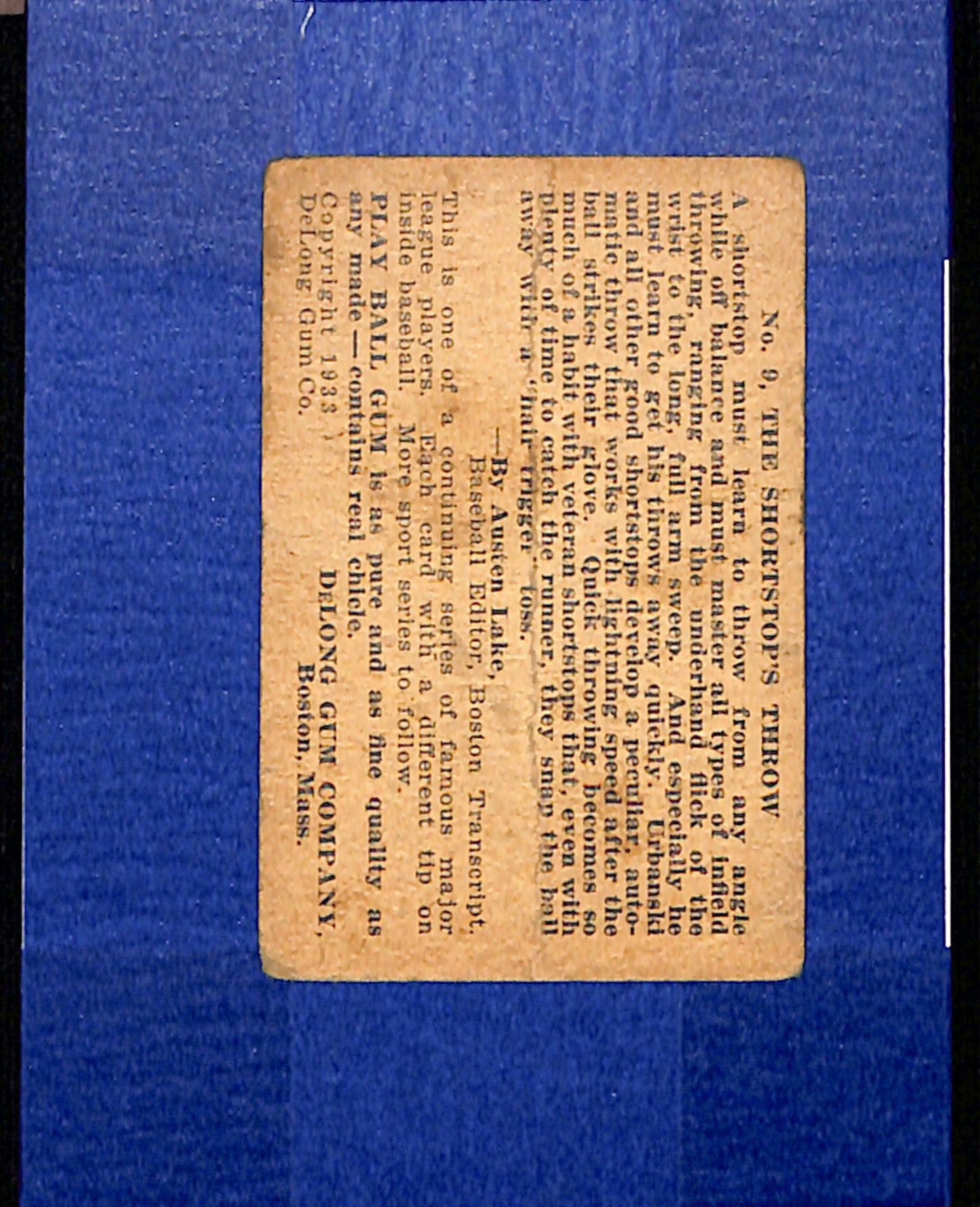 1933 DeLong Gum (R333) #9 Billy Urbanski Boston Braves F/G CS26014505