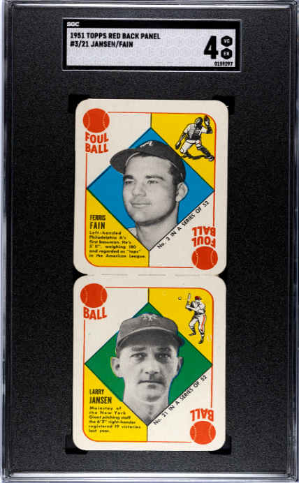 1951 Topps Red Back Panel #3/21 Jansen/Fain SGC 4 SN 0159297