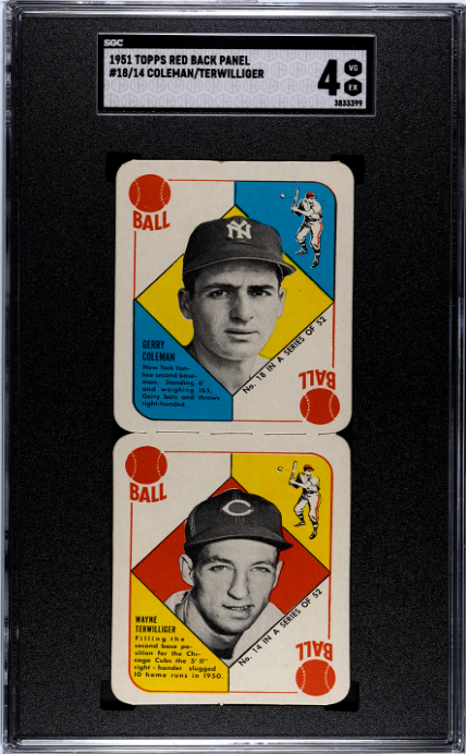 1951 Topps Red Back Panel #18/14 Coleman/Terwilliger SGC 4 SN 3833399
