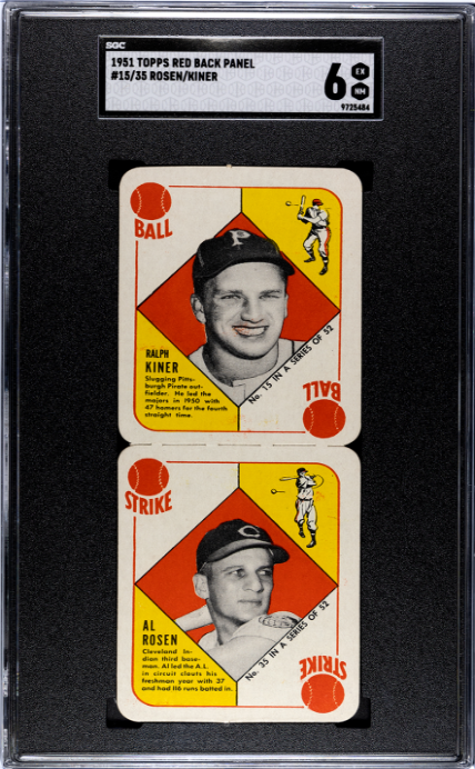 1951 Topps Red Back Panel #15/35 Rosen/Kiner SGC 6 SN 9725484
