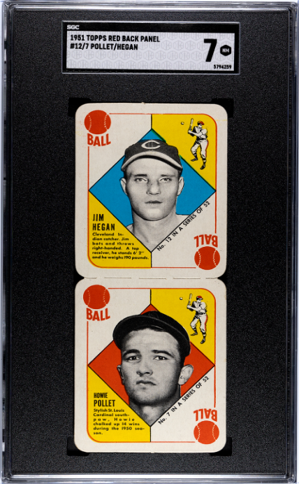 1951 Topps Red Back Panel #12/7 Pollet/Hegan SGC 7 SN 5794259