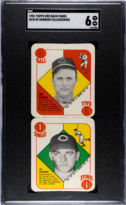 1951 Topps Red Back Panel #29/39 Kennedy/Kluszewski SGC 6 SN 7411980