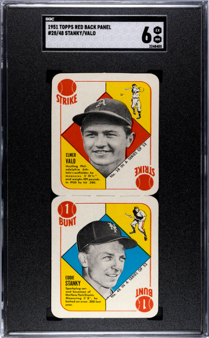1951 Topps Red Back Panel #28/48 Stanky/Valo SGC 6 SN 2248405