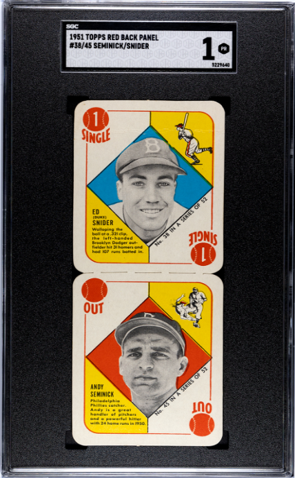1951 Topps Red Back Panel #38/45 Seminick/Snider SGC 1 SN 5229640