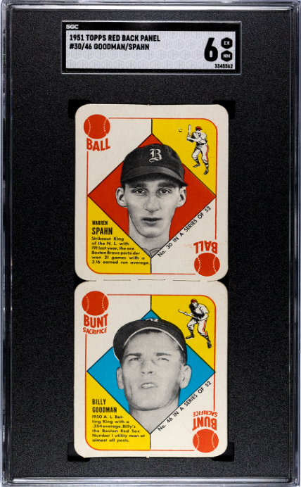 1951 Topps Red Back Panel #30/46 Goodman/Spahn SGC 6 SN 3345562