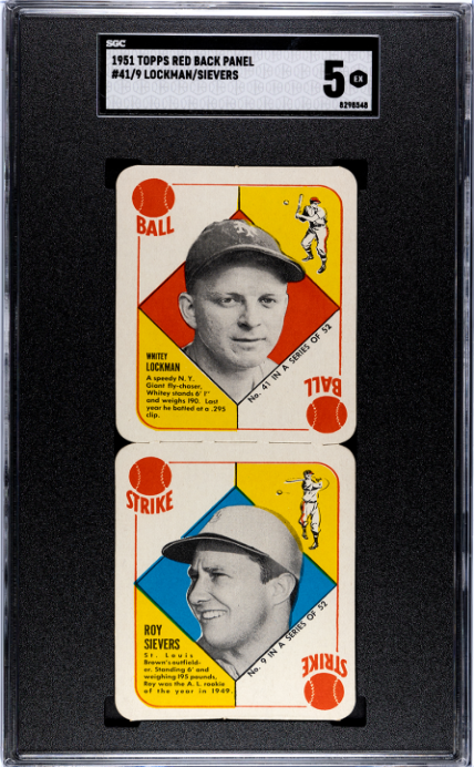 1951 Topps Red Back Panel #41/9 Lockman/Sievers SGC 5 SN 8298548