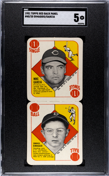 1951 Topps Red Back Panel #40/20 Dimaggio/Garcia SGC 5 SN 4333996