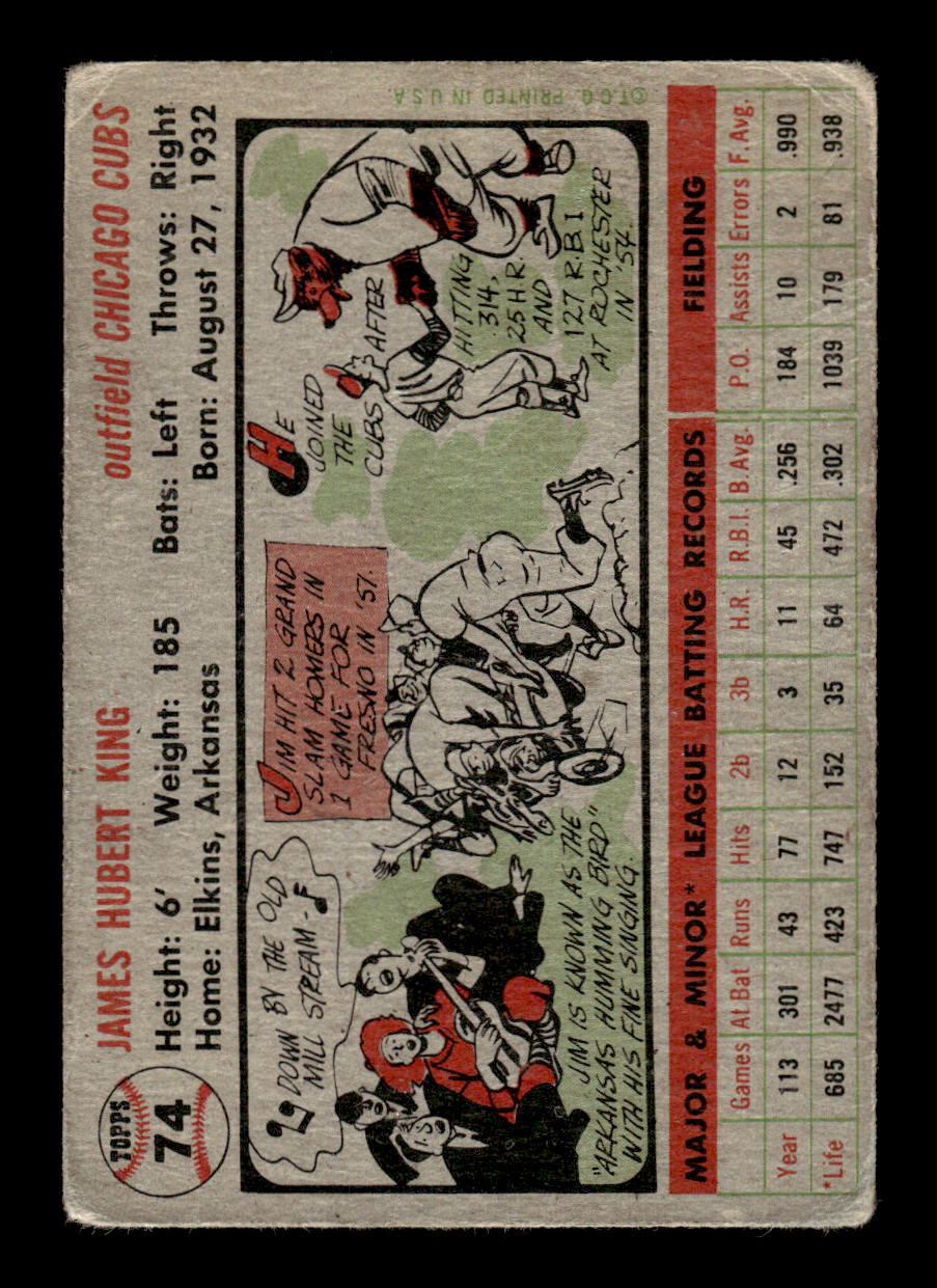 1956 Topps #74 Jim King Chicago Cubs Poor CS26014541