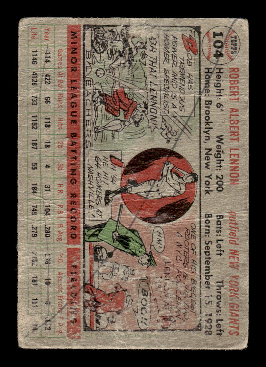 1956 Topps #104 Bob Lennon New York Giants Poor CS26014542