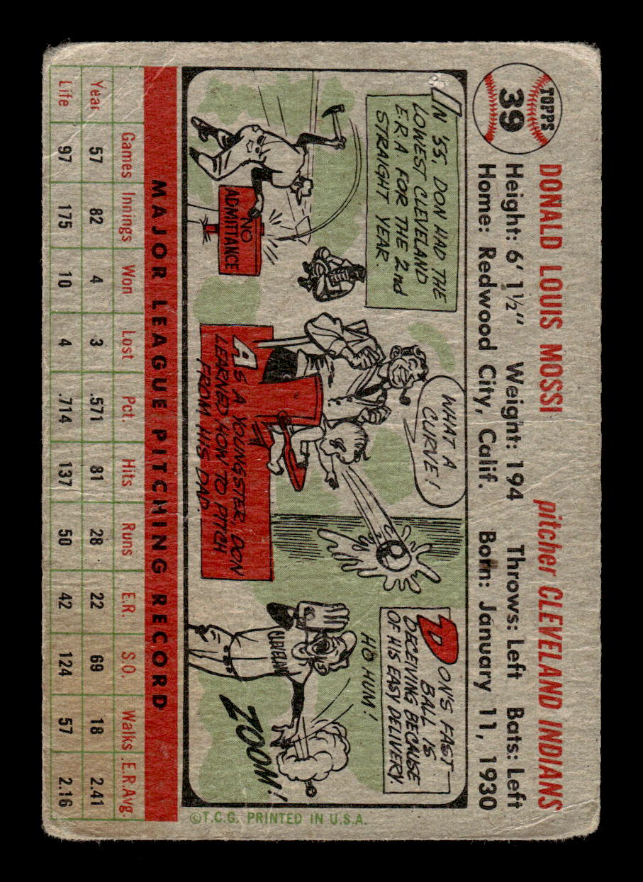 1956 Topps #39 Don Mossi Cleveland Indians Poor CS26014543