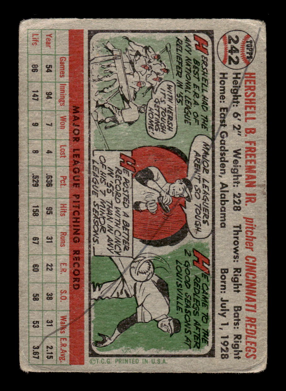 1956 Topps #242 Hershell Freeman Cincinnati Redlegs Poor CS26014544