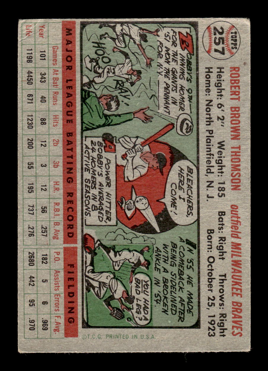 1956 Topps #257 Bobby Thomson Milwaukee Braves Poor CS26014545