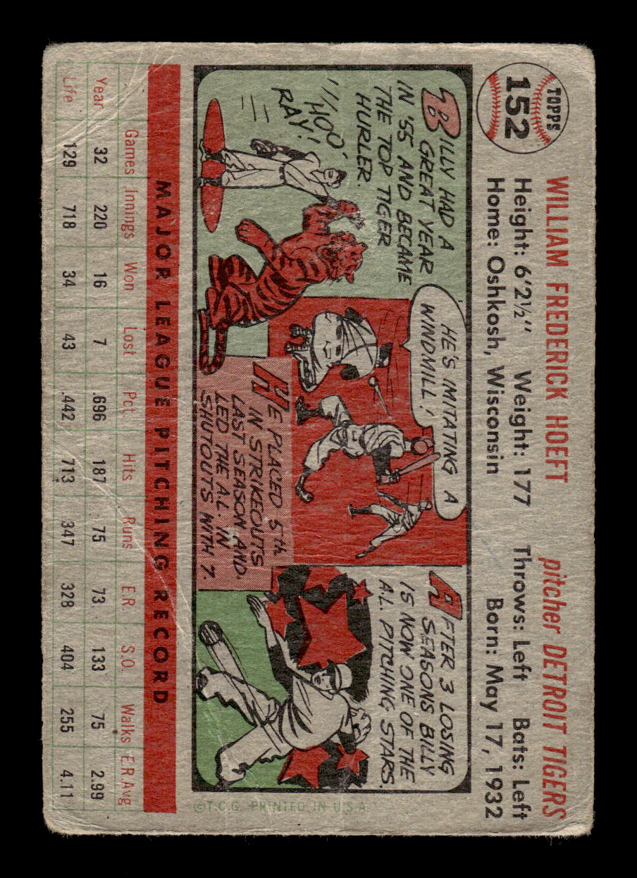 1956 Topps #152 Billy Hoeft Detroit Tigers Poor CS26014546