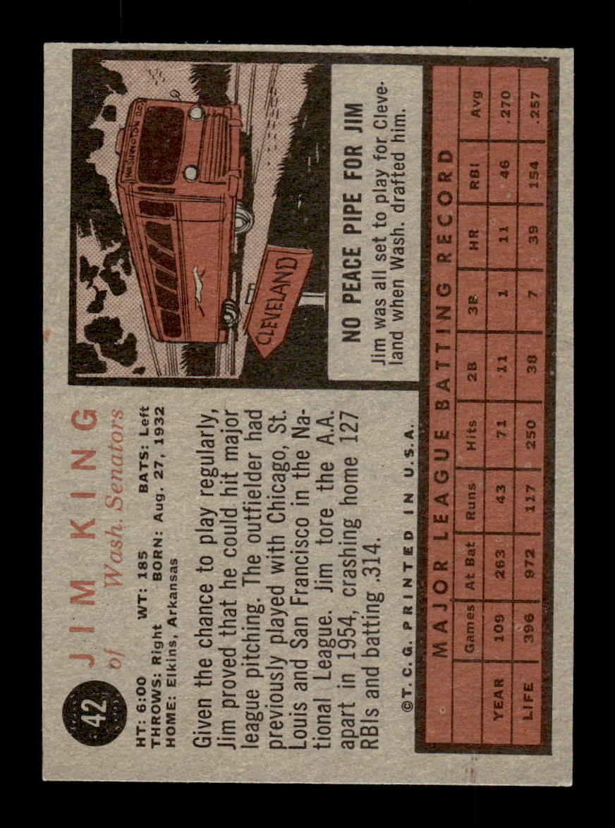 1962 Topps #42 Jim King Washington Senators EX CS26014595