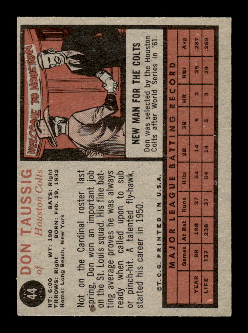 1962 Topps #44 Don Taussig Houston Colt .45s EX CS26014597