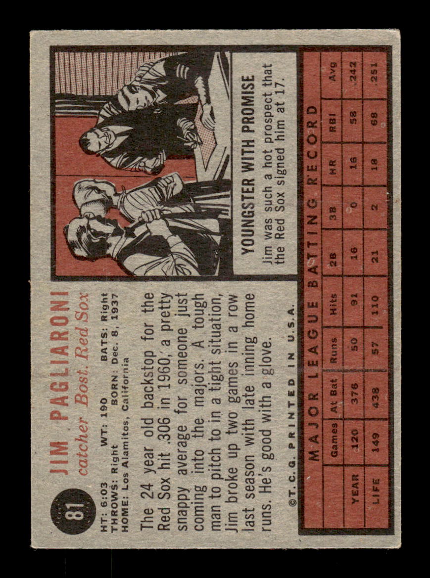 1962 Topps #81 Jim Pagliaroni Boston Red Sox EX CS26014624
