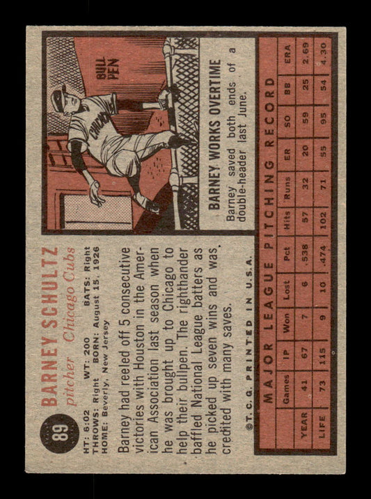 1962 Topps #89 Barney Schultz Chicago Cubs EX CS26014631