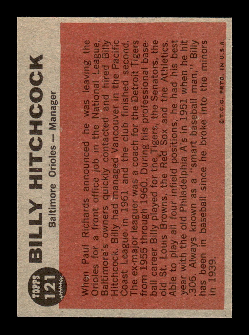 1962 Topps #121a Billy Hitchcock Baltimore Orioles EX CS26014657