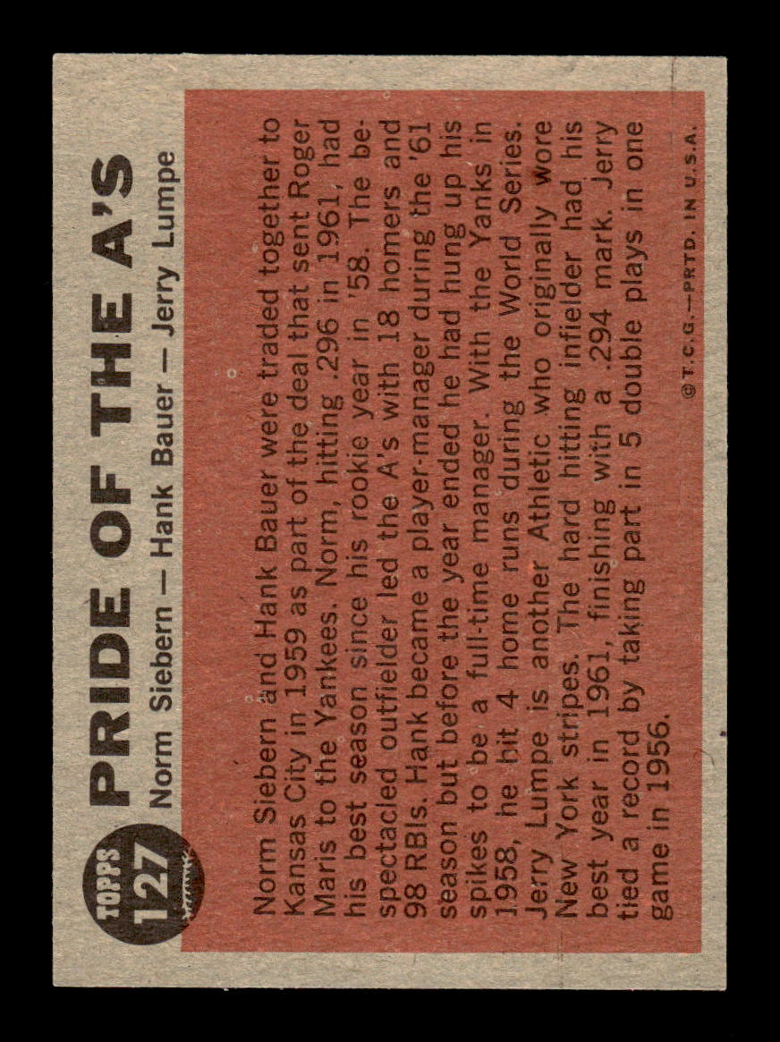 1962 Topps #127 Pride of the A's Hank Bauer Kansas City Athletics EX CS26014663