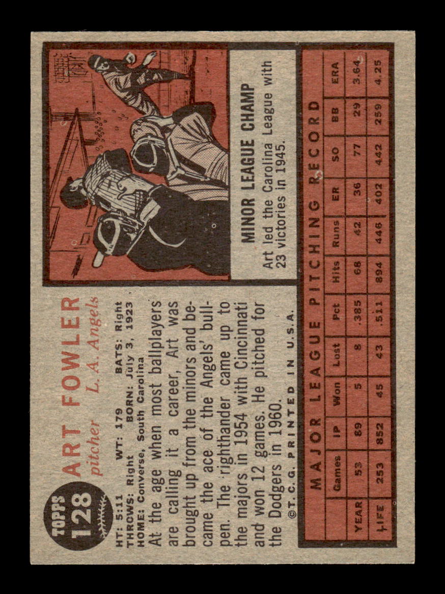 1962 Topps #128a Art Fowler Los Angeles Angels EX CS26014664