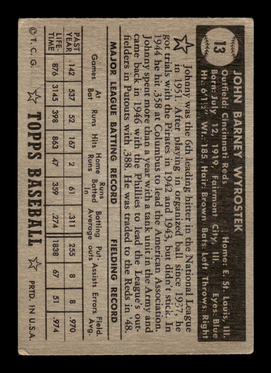 1952 Topps #13 Johnny Wyrostek Cincinnati Reds LOW GRADE CS26014695