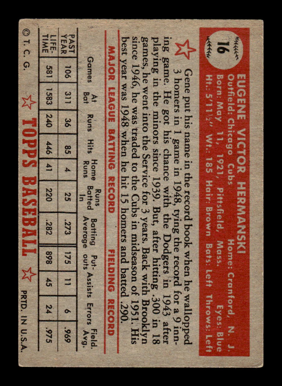 1952 Topps #16 Gene Hermanski Chicago Cubs LOW GRADE CS26014697