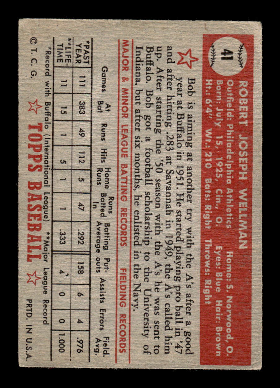 1952 Topps #41 Bob Wellman Philadelphia Athletics LOW GRADE CS26014718