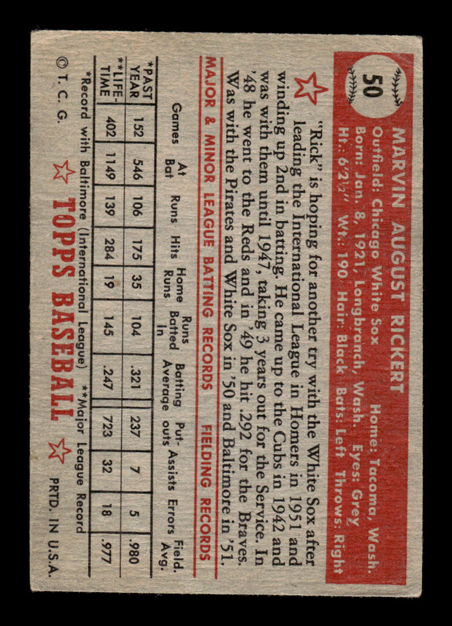 1952 Topps #50 Marv Rickert Chicago White Sox LOW GRADE CS26014727
