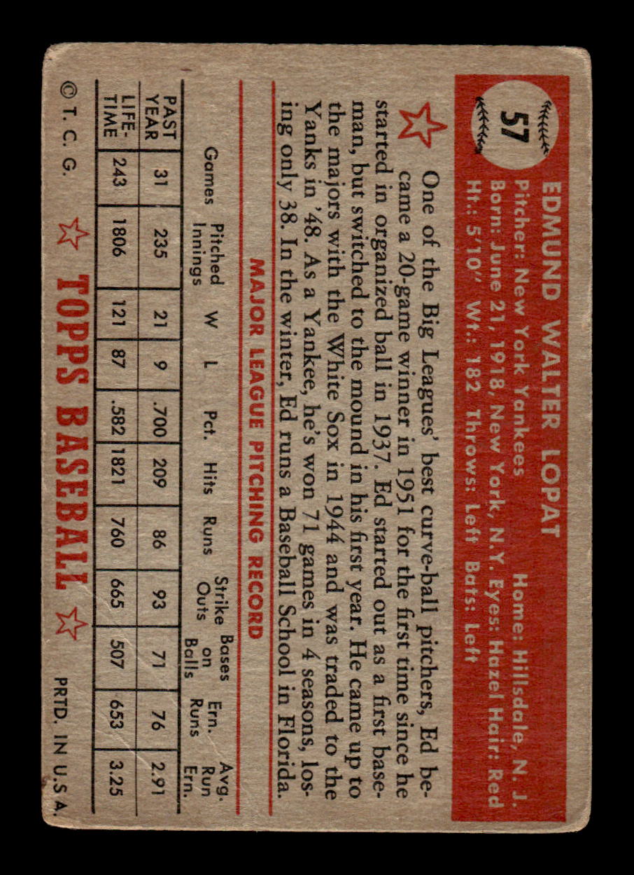 1952 Topps #57 Ed Lopat New York Yankees LOW GRADE CS26014734