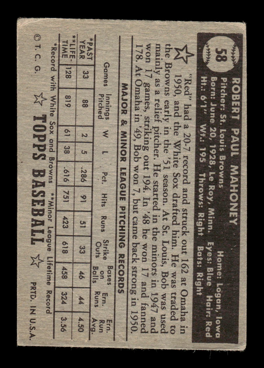 1952 Topps #58 Bob Mahoney St. Louis Browns LOW GRADE CS26014735