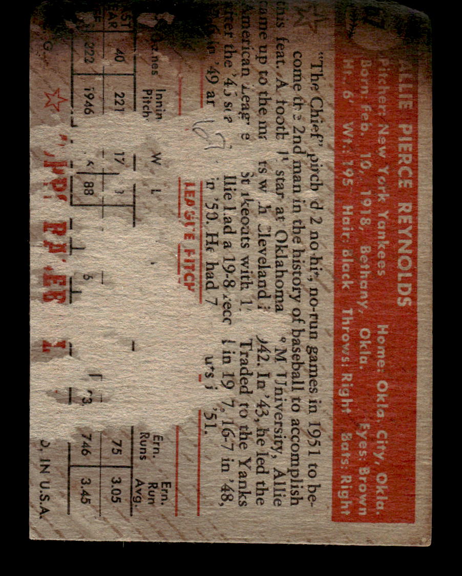 1952 Topps #67 Allie Reynolds New York Yankees LOW GRADE CS26014743