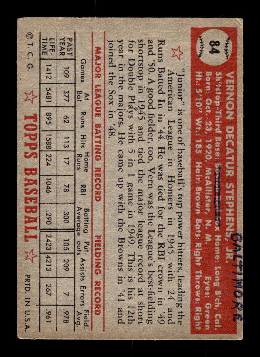1952 Topps #84 Vern Stephens Boston Red Sox LOW GRADE CS26014759