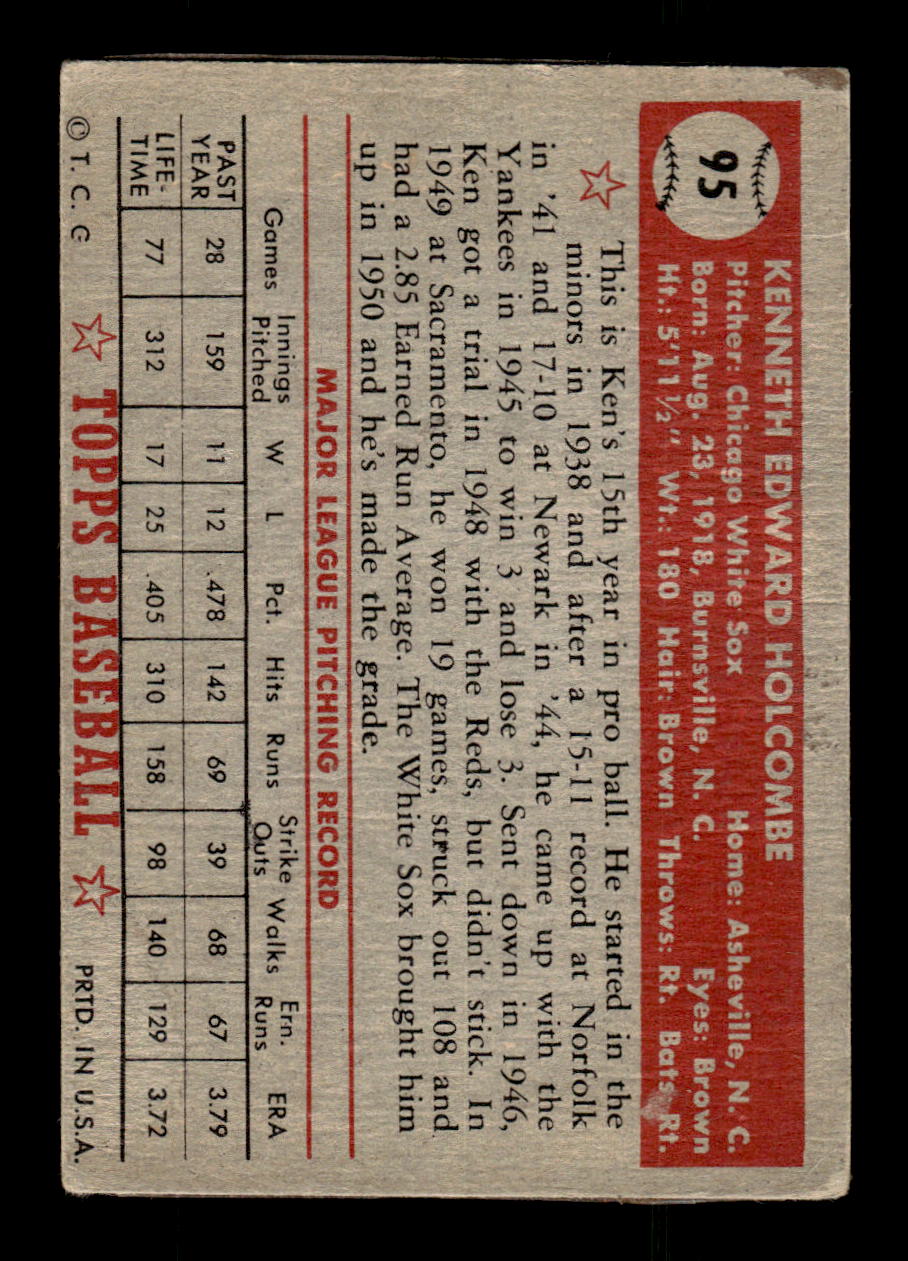 1952 Topps #95 Ken Holcombe Chicago White Sox LOW GRADE CS26014767