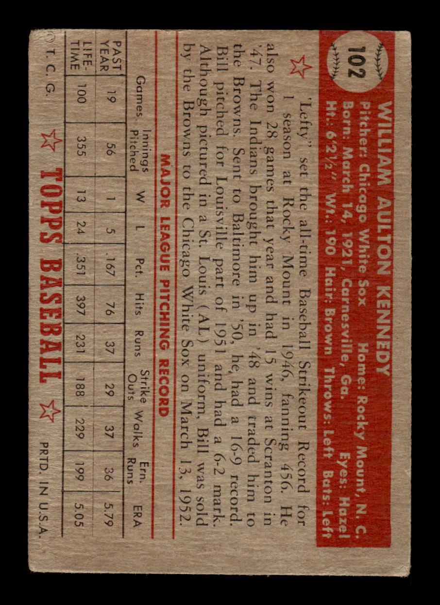 1952 Topps #102 Bill Kennedy Chicago White Sox LOW GRADE CS26014774