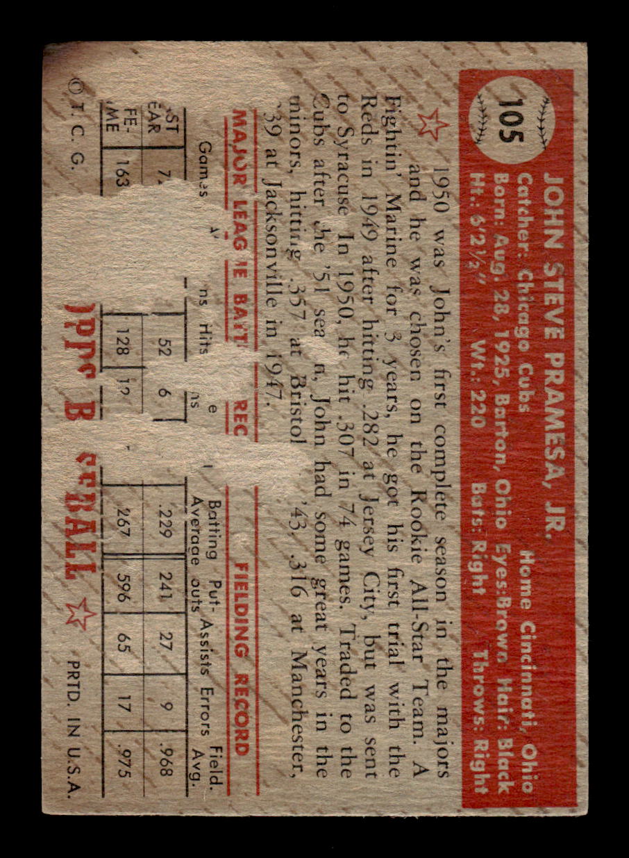 1952 Topps #105 John Pramesa Chicago Cubs LOW GRADE CS26014777