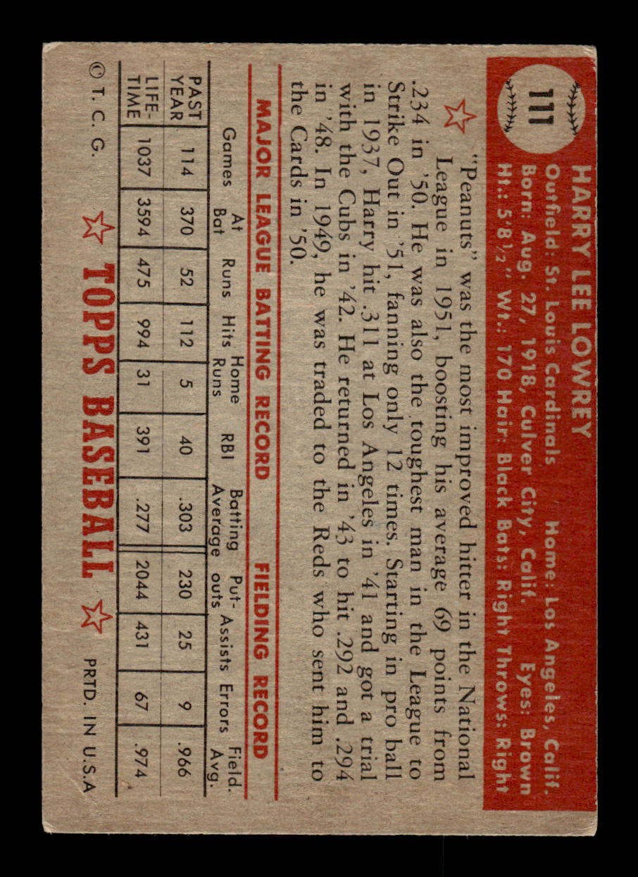 1952 Topps #111 Peanuts Lowrey St. Louis Cardinals LOW GRADE CS26014783