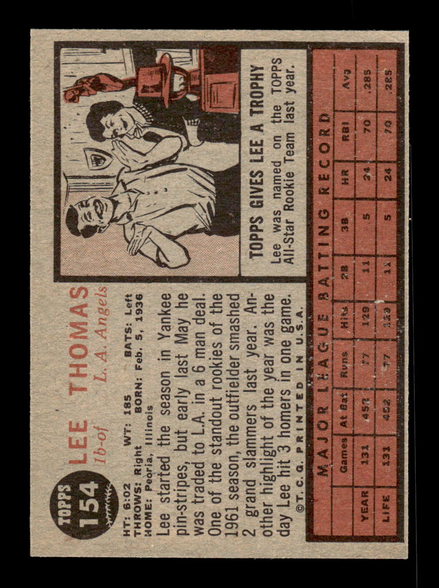 1962 Topps #154a Lee Thomas Los Angeles Angels EX CS26014797