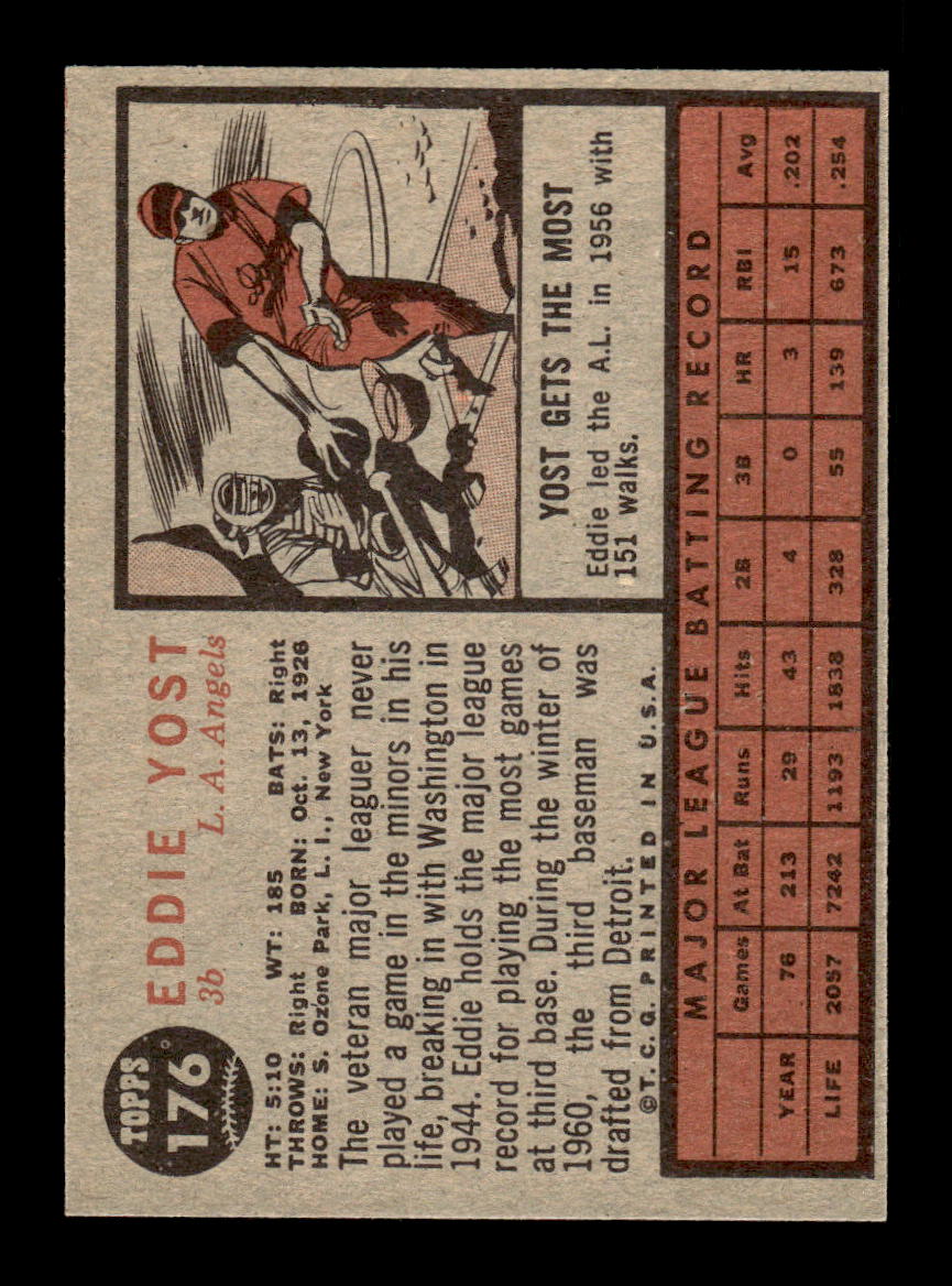 1962 Topps #176a Eddie Yost Los Angeles Angels EX CS26014815