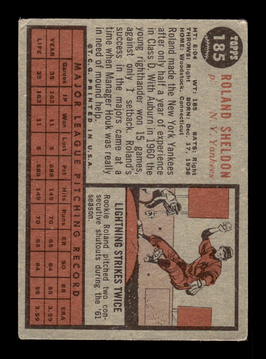 1962 Topps #185b Roland Sheldon New York Yankees EX CS26014823