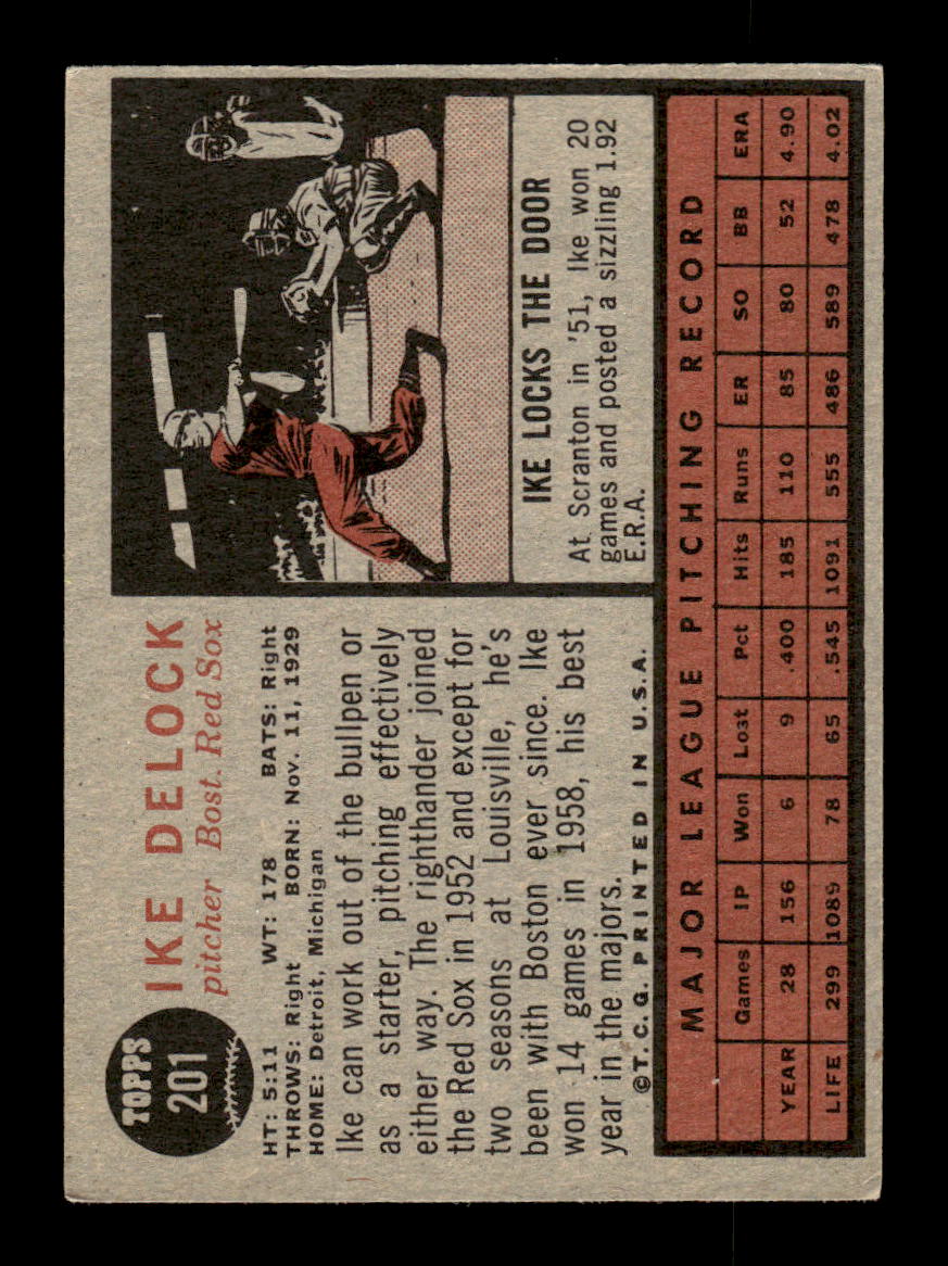 1962 Topps #201 Ike Delock Boston Red Sox EX CS26014837