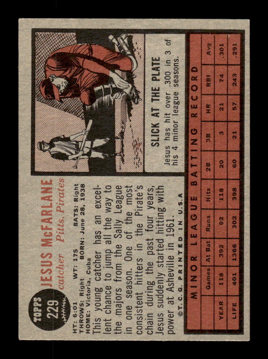 1962 Topps #229 Jesus McFarlane Pittsburgh Pirates EX CS26014863