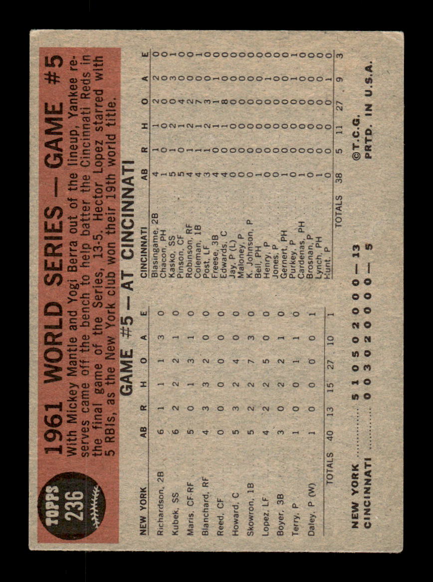 1962 Topps #236 World Series Game #5 - Yanks Crush Reds in Finale EX CS26014867