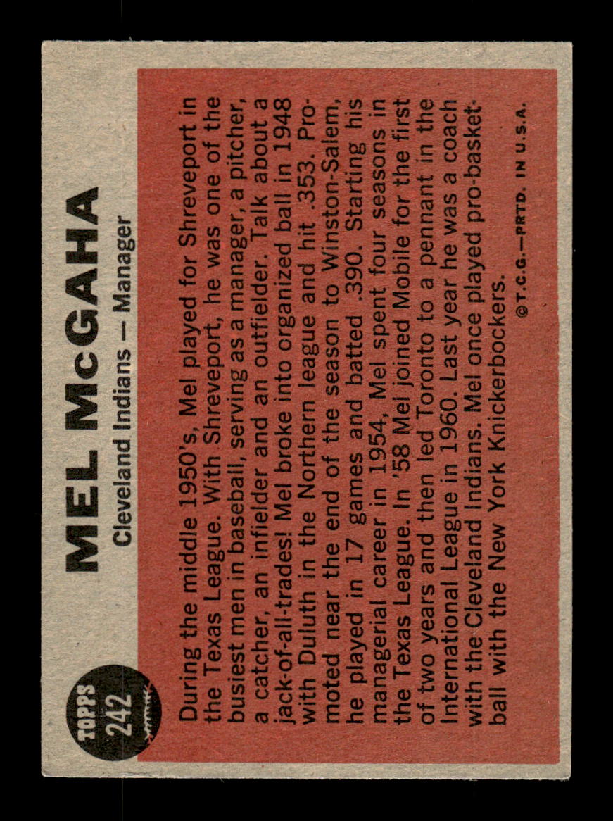 1962 Topps #242 Mel McGaha Cleveland Indians VG CS26014872