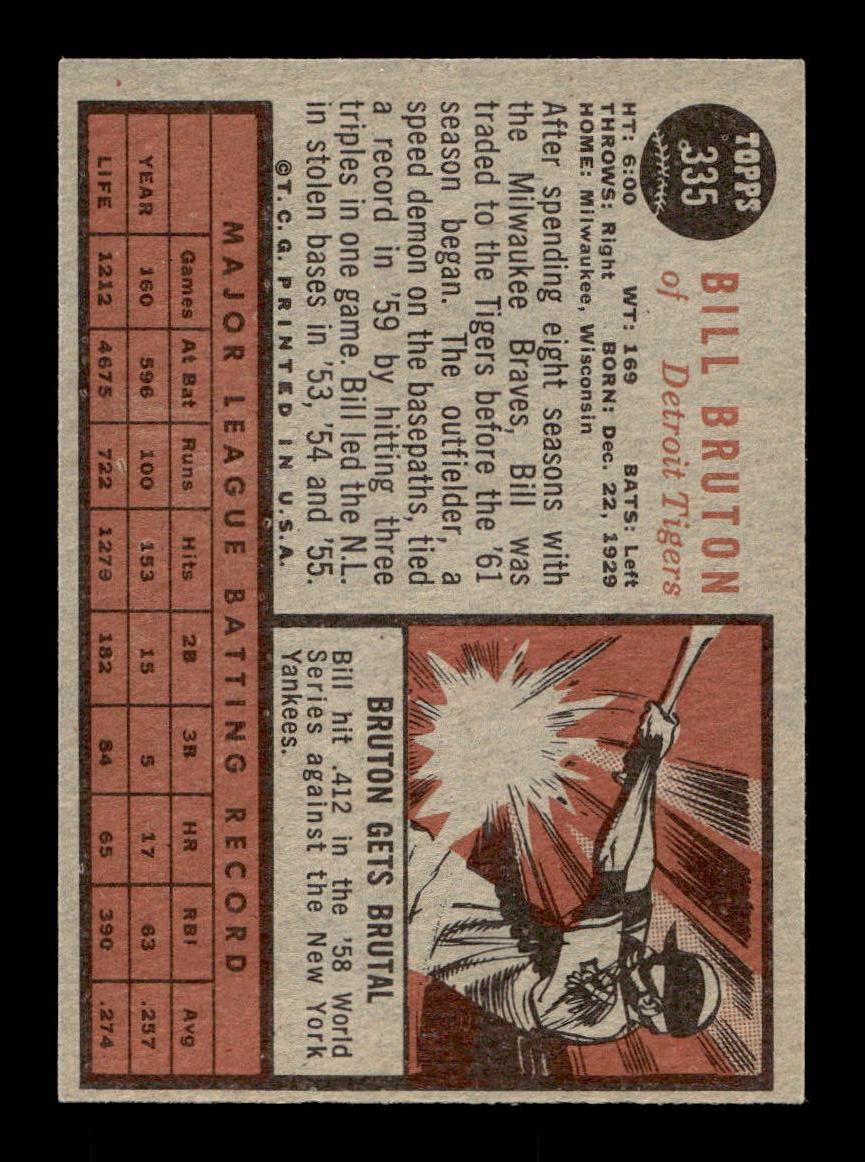 1962 Topps #335 Bill Bruton Detroit Tigers EX CS26014952