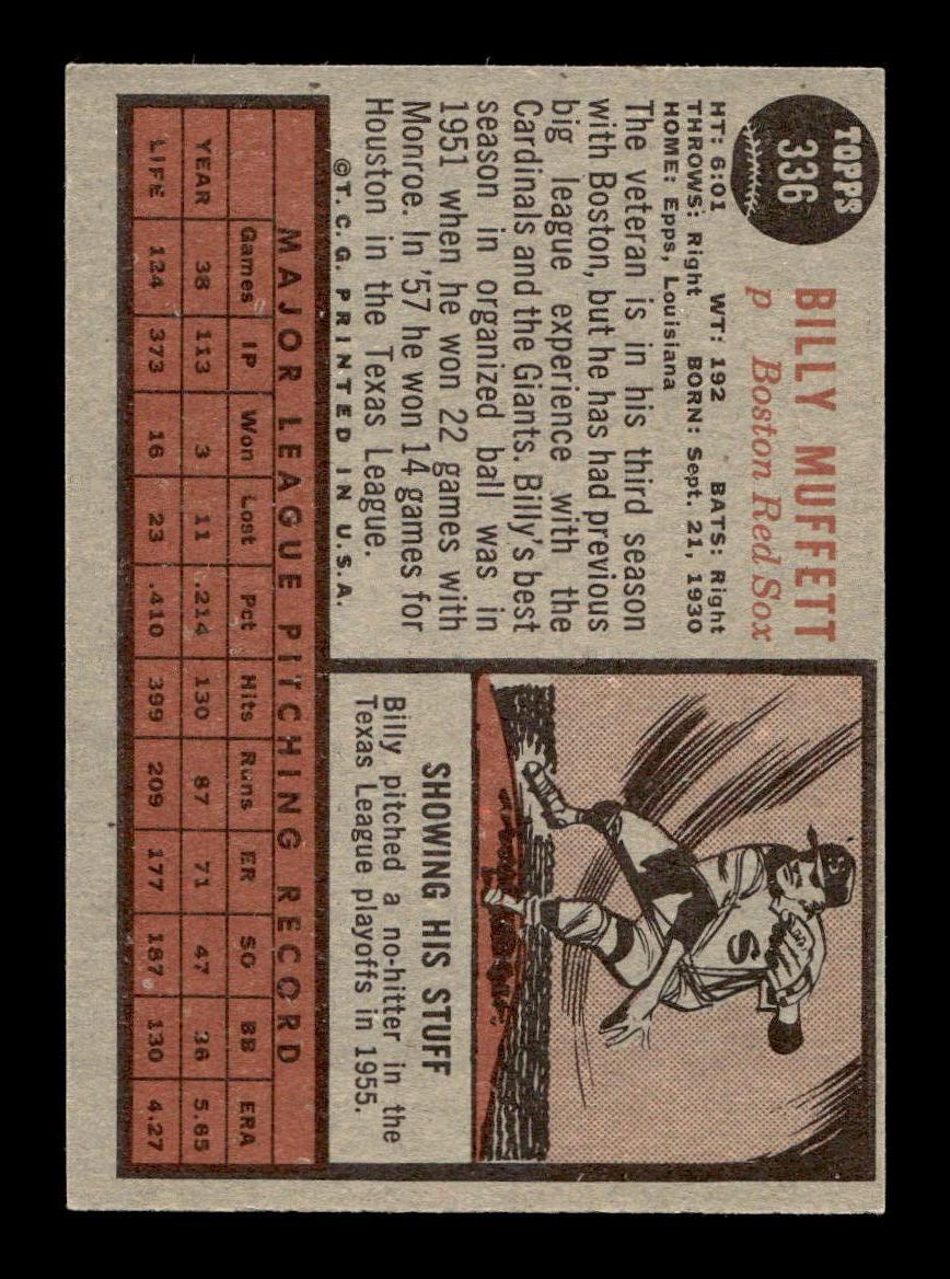 1962 Topps #336 Billy Muffett Boston Red Sox EX CS26014953