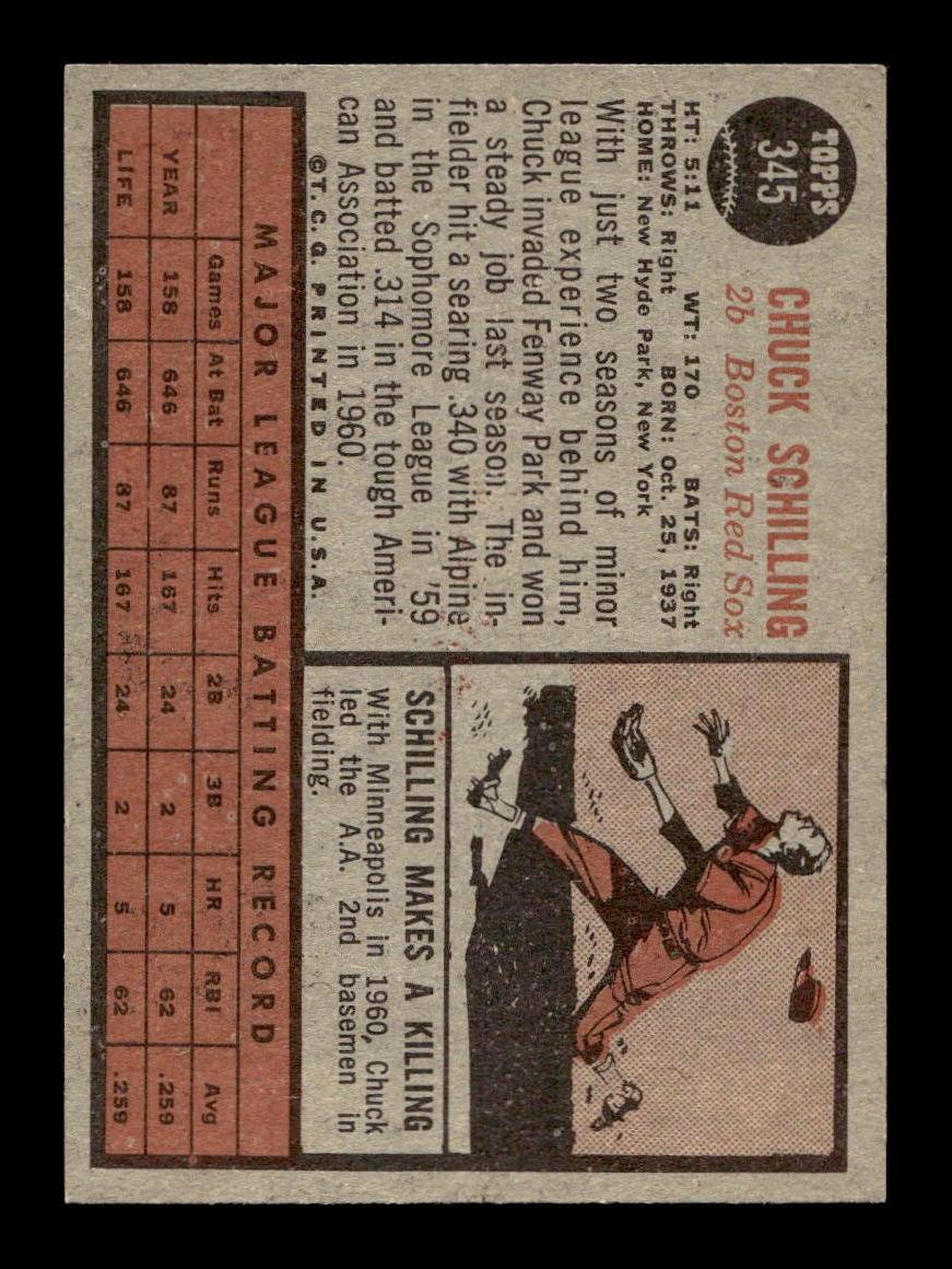 1962 Topps #345 Chuck Schilling Boston Red Sox EX CS26014960