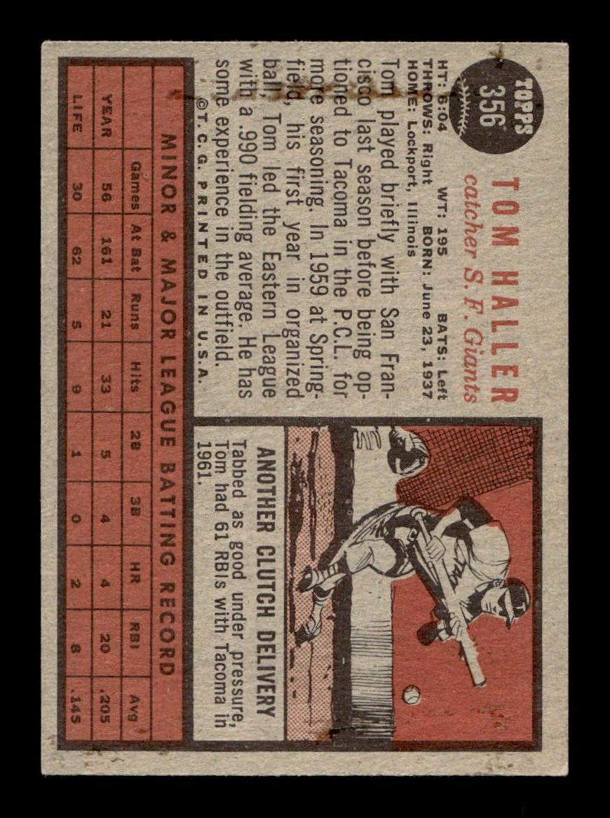 1962 Topps #356 Tom Haller San Francisco Giants EX CS26014969